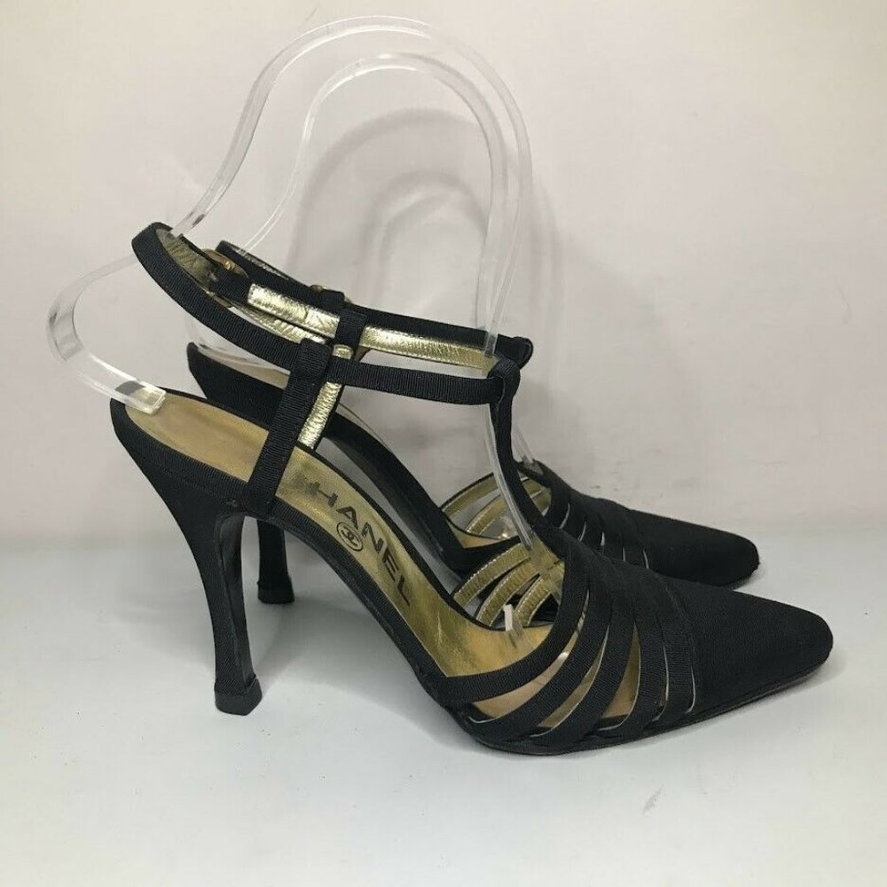 Vintage Chanel Black Strappy Heels 35.5